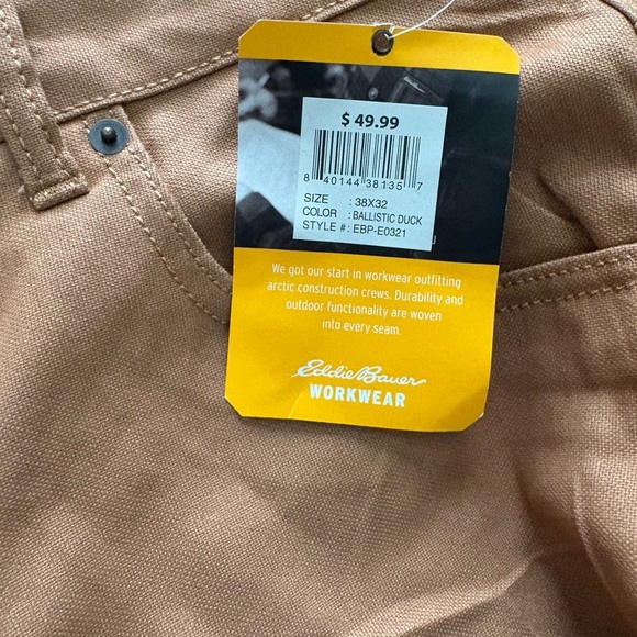 EDDIE BAUER Workwear Rugged Canvas Pants 38 x 32 Ballistic Duck 100% Cotton - Picture 3 of 10